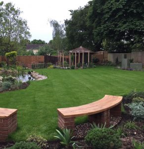 Loxley Curved Oak Benches and Formal Lawn